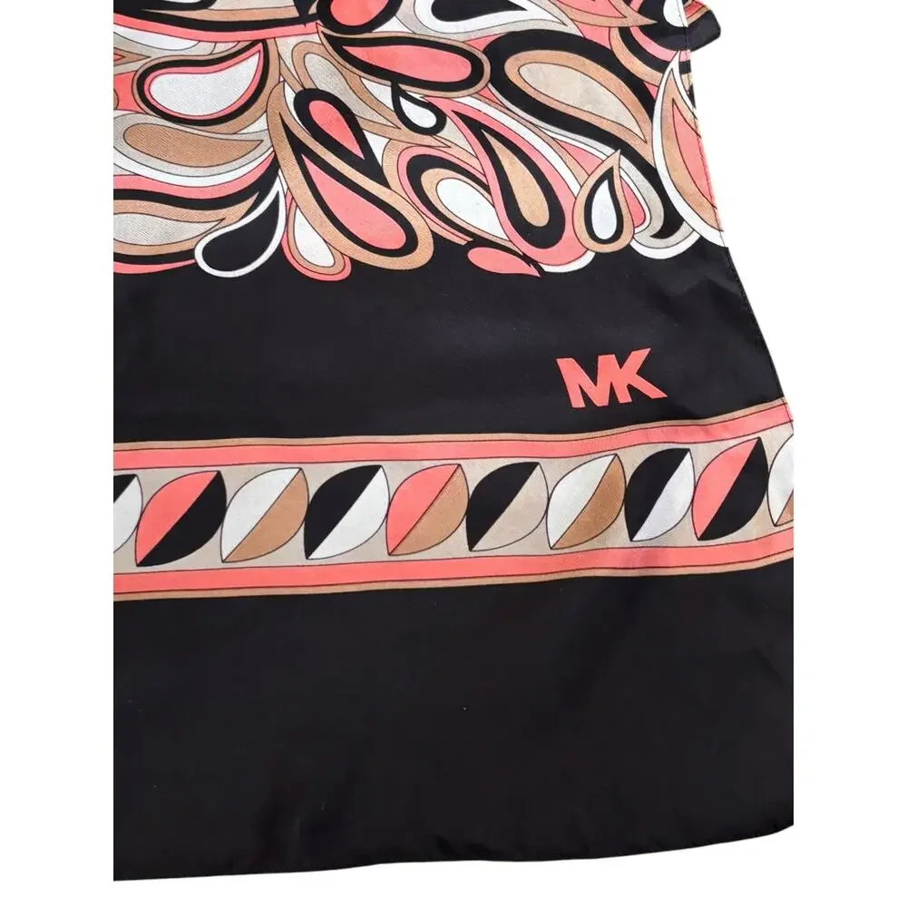 Michael Kors Abstract Mod‎ Print Satin Scarf Wrap Shawl Black Pink Euro Summer
